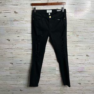 Frame Denim Le Skinny de Jeanne Ripped distressed Hem Black Jeans Size 28